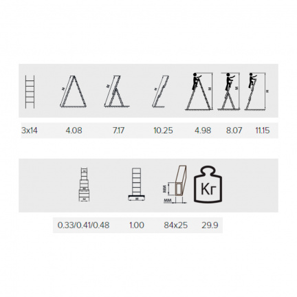 Лестница алюминиевая Алюмет трехсекционная 3x14 ступеней (9314)