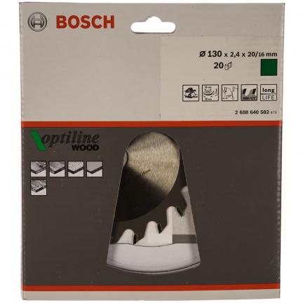 Диск пильный по дереву Bosch Optiline 130х20/16мм 20T (582)