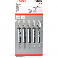 Набор пилок для лобзика по дереву Bosch T119BO 83мм 5шт (310)